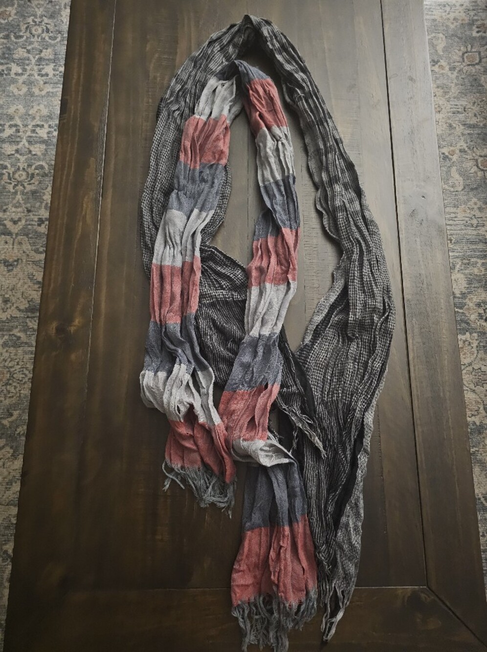 Striped Lightweight Women's Scarves in Black, Gray & Red